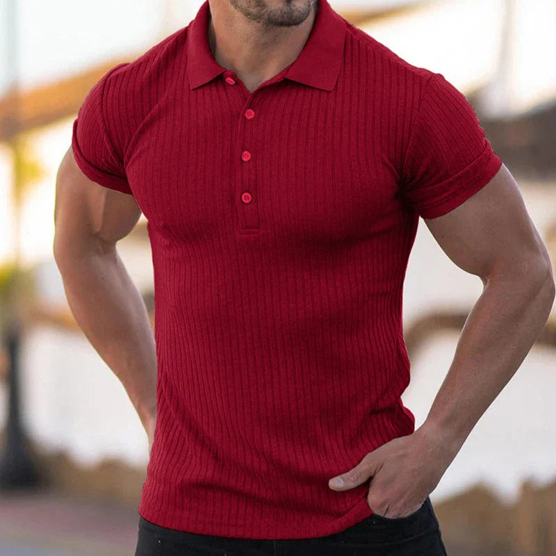 Hehope Summer Fashion Solid Ribbed Sports Polo Shirt for Men Short Sleeve Slim Fit Breathable Fitness Gym Bodybuilding Tops Ropa Hombre