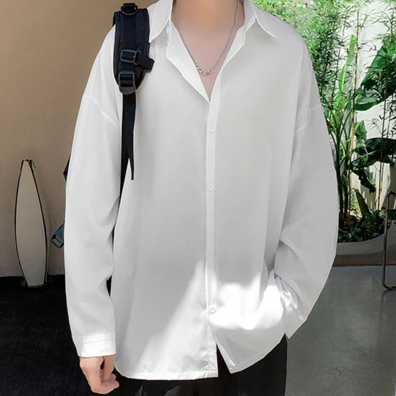 Hehope Young Style Korean Street Casual Shirts Fashion Office Lady Loose Solid Spring Summer Thin Simplicity Men's Clothing Handsome