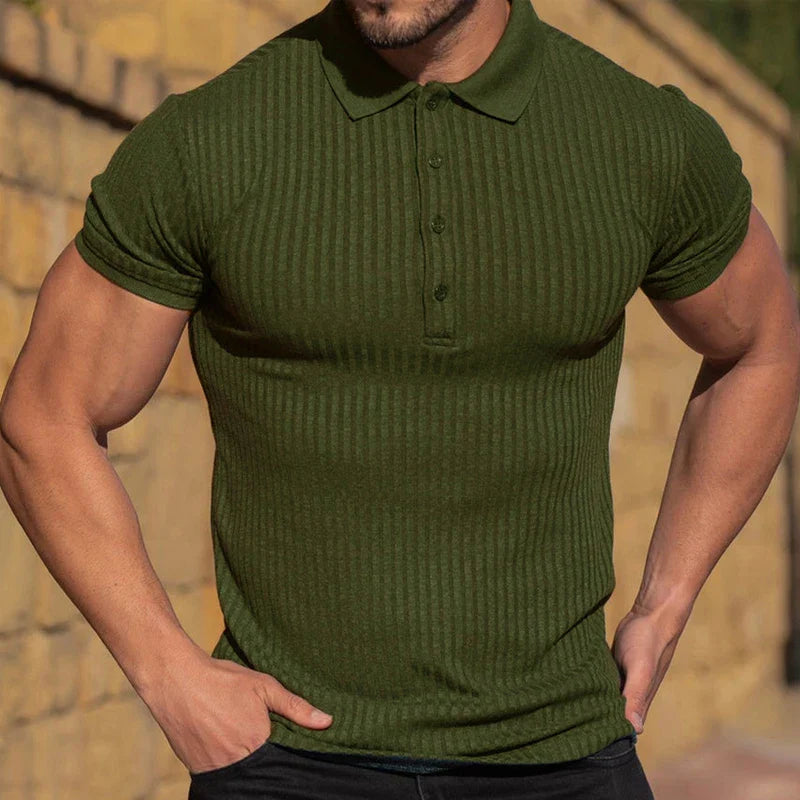 Hehope Summer Fashion Solid Ribbed Sports Polo Shirt for Men Short Sleeve Slim Fit Breathable Fitness Gym Bodybuilding Tops Ropa Hombre