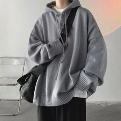 Hehope Hooded Sweater Men's in Winter Thickened Korean and Japanese Lazy Style Retro Knit Sweater Loose and Luxurious Jacket