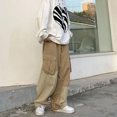 Hehope Baggy Black Cargo Pants for Men Khaki Cargo Trousers Male Vintage Loose Casual Autumn Japanese Streetwear Hip Hop Retro