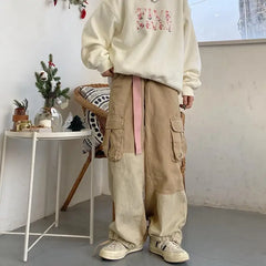 Hehope Baggy Black Cargo Pants for Men Khaki Cargo Trousers Male Harajuku Loose Casual Autumn Japanese Streetwear Hip Hop Retro