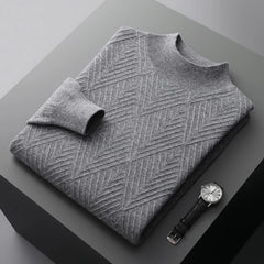 Hehope 100%Pure Wool Cashmere Sweater Men's Loose Half Turtleneck Jacquard Pullovers Autumn Winter Youth Top High-End Knit Shirt