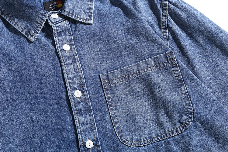 Hehope spring new Japanese retro 100% cotton denim long-sleeved shirt simple loose casual washed coat