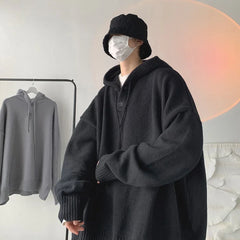 Hehope Hooded Sweater Men's in Winter Thickened Korean and Japanese Lazy Style Retro Knit Sweater Loose and Luxurious Jacket