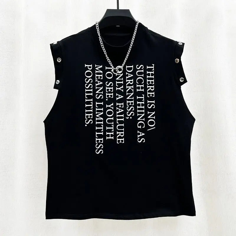 Hehope Men's Letter Print Loose Vest Metal Button Bodybuilding Tank Top Mens Muscle Sleeveless Sports Vest Breathable Basketball Sport