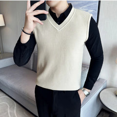 Hehope Fake 2 Pieces Shirt Collar Men's Winter High Quality Sweater Vest/Male Slim Fit Fashion Knitted Pullover/Man V-neck Sweaters 3XL