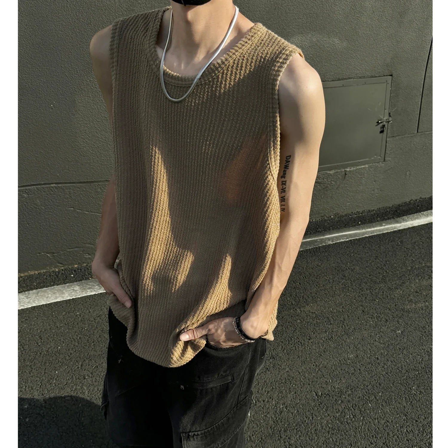 Hehope Men O-Neck Sleeveless Vertical Stripe TShirts Summer Loose Casual Tank Tops Man Fashion Oversized Singlets Male Clothing