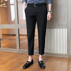 Hehope Korean Clothing Men Thin Straight Slim Suit Pants Summer Streetwear Fashion Business Casual Big Size Ice Silk Versatile Trousers