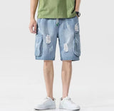 Hehope Gray Ripped Male Denim Shorts Korean Fashion Fitted Summer Y2k with Free Shipping Baggy Distressed Jorts Men's Short Jeans Pants