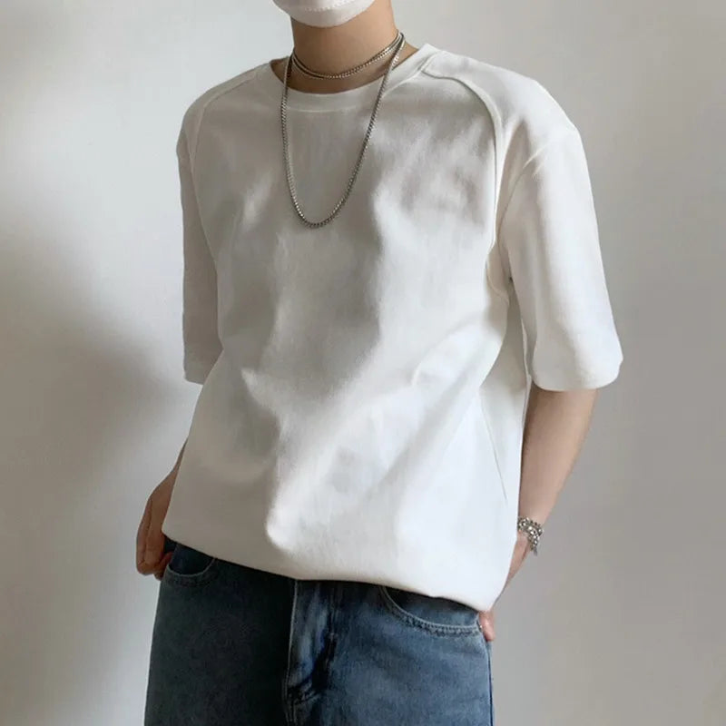 Hehope Summer Cotton Short Sleeved T-shirt Men Black White Round Neck T shirt Men Streetwear Korean Loose Casual T Shirt Mens Top