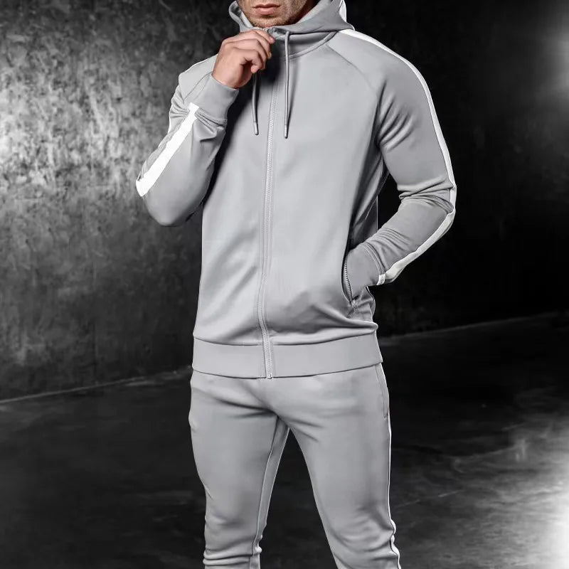 Hehope Spring Autumn New 2 Piece Sets Men Tracksuit Casual Stripe Joggers Hooded Sportswear Jackets+Pants Hip Hop Running Sports Suit