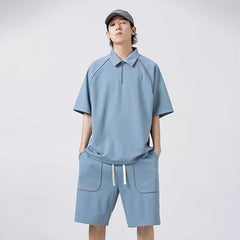 Hehope XXXL Fashion Men 2 Piece Suit Streetwear Summer Casual Short Sleeve T-Shirt + Short Trousers Male Sportswear Large Size S-3XL