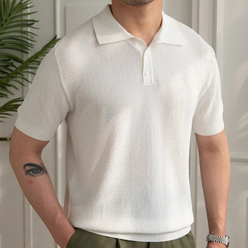 Hehope New Fashion Casual Jacquard  Slim Stretch Polo Shirt Short Sleeve High Quality Summer Breathable Casual Polos Para Hombre