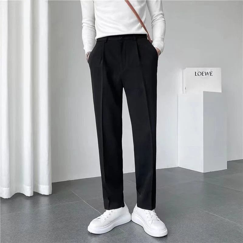 Hehope New Spring and Autumn Fashion Trend Business Casual Straight Sleeve Loose Versatile Solid Color Clean and Clean Men's Suit