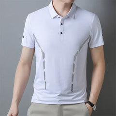 Hehope High-quality Premium ice silk breathable polo shirt Men's short-sleeved summer trend  T-shirt  Men's Business Casual Polo Shirt