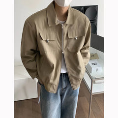 Hehope Korean Fashion High-end Jackets for Men American Niche Short Baseball Jacket Shoulder Pads Oversized Workwear Bomber Jacket Men