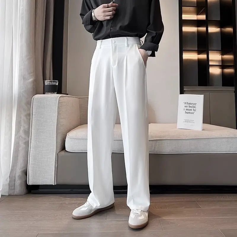 Hehope New Spring and Autumn Fashion Men's Straight Tube Loose Casual Business Versatile Dropped Wide Leg High Grade Suit Pants