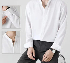 Hehope Formal Classic Fashion Business Casual Office Lady Shirts Loose Stand Collar Solid Simplicity Men's Clothing Spring Summer