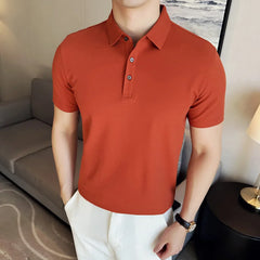 Hehope Mens Short Sleeved POLO Shirt 2024 Summer New British Style Solid Color Casual T-shirt Pure Cotton Slim Fit Fashion Men Clothing