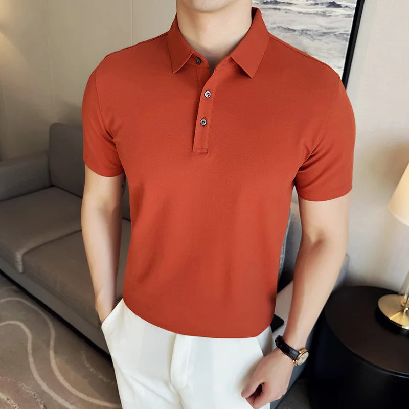 Hehope Mens Short Sleeved POLO Shirt 2024 Summer New British Style Solid Color Casual T-shirt Pure Cotton Slim Fit Fashion Men Clothing