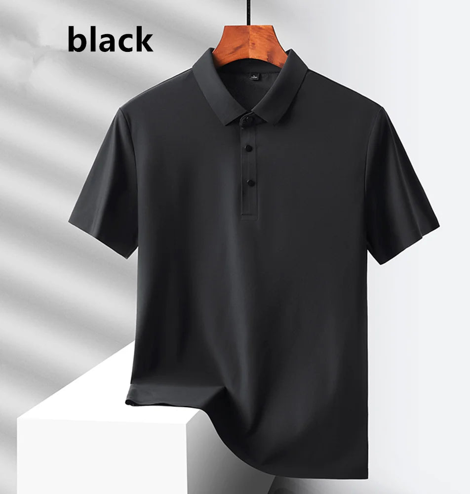 Hehope New Dad Summer Traceless Quick Drying Ice Silk Short Sleeve Men'S Fashion Versatile Ultra Thin Comfortable Loose Lapel Top