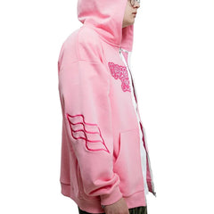 Hehope Y2K Fashionable Retro Zipper Hoodie Street Top Pink Embroidered Letters Oversized fall Hip Hop High Street Men Women Sweatshirts