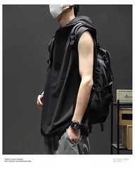 Hehope Summer Casual Pullover Shirt Tess Vest Men's Loose Sleeveless Hooded Cool Boy Versatile Sports Tops Solid Undershirt