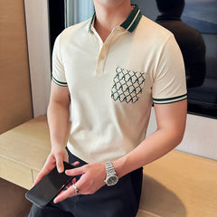 Hehope 2024 Summer Printed Polo Shirts Men Fashion Short Sleeve Casual Tshirts Slim Fit Business Social POLO Shirts Streetwear