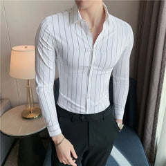 Hehope Stripe Shirts for Men Autumn New British Style Anti Wrinkle Soft Solid Casual Long Sleeved Camisas De Hombre Men Clothing