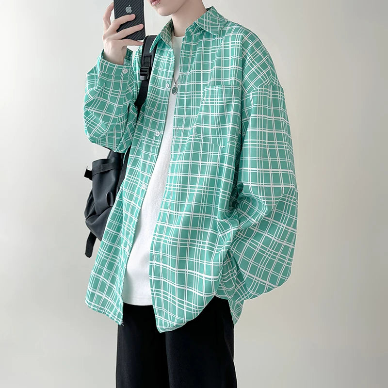 Hehope 4 Colors Plaid Men Blouses Harajuku Checked Shirts Men High Quality Autumn New Oversize Streetwear Retro Men's Handsome Shirt