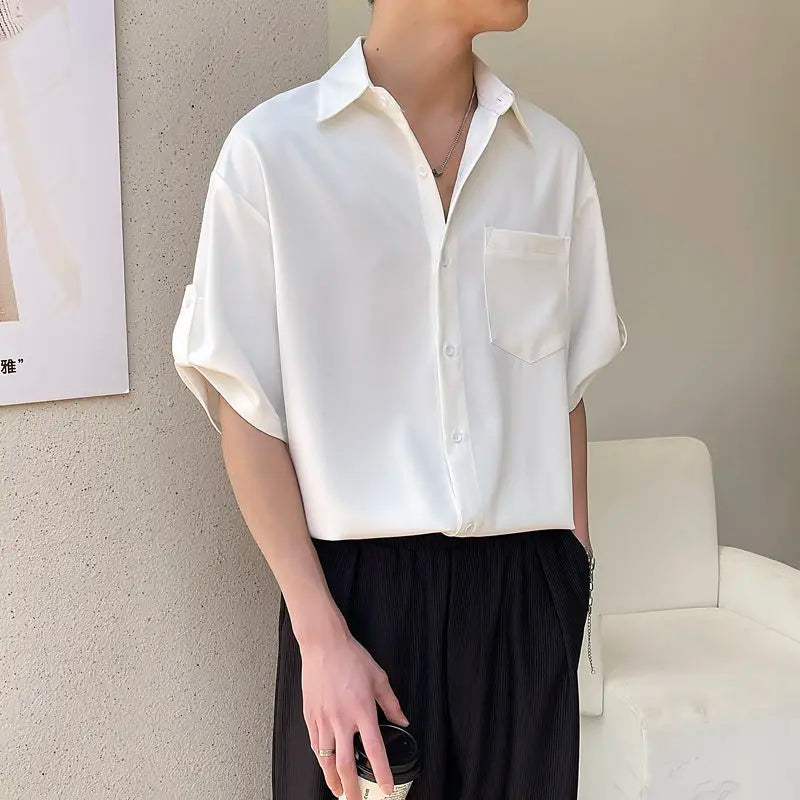 Hehope Summer New Korean Fashion Ice Silk Short Sleeve Shirt Men Half-sleeved Lapel Solid Color Casual High Quality Shirts for Men