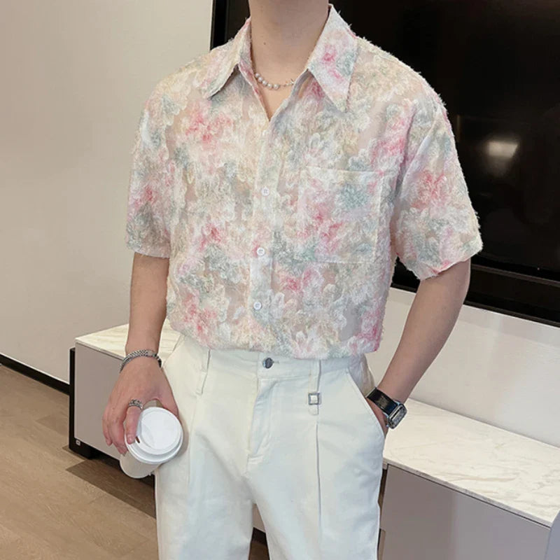 Hehope High-quality Fringe Floral Shirt for Men Summer Short Sleeve Loose Shirts Fashion Oversized Streetwear Harajuku Top Men Clothing