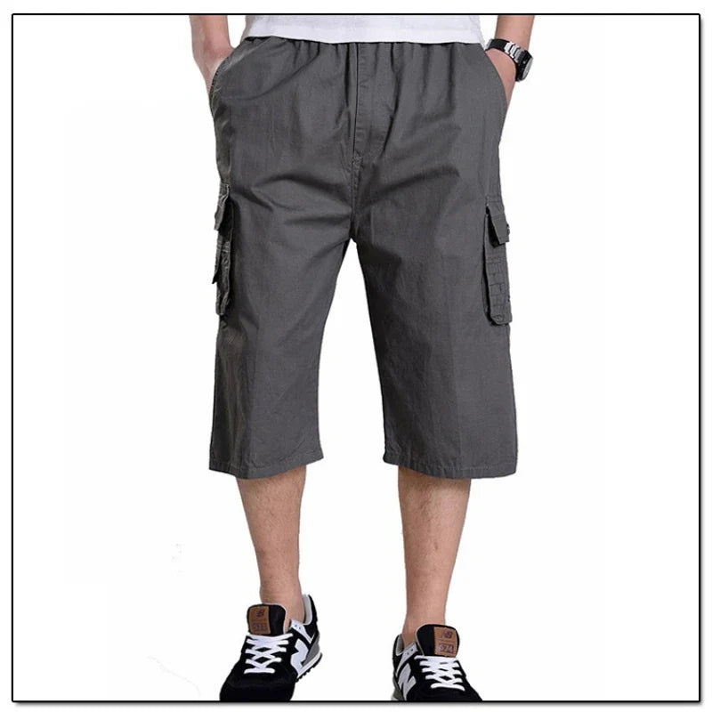 Hehope Summer Thin Middle-aged Men's Solid Color Spliced Large Mouth Bag Elastic Waist Casual Loose Versatile Seven Point Beach Shorts