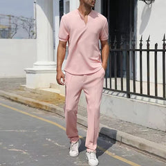 Hehope Spring Summer Casual Short Sleeve Tops Two piece Sets Men Fashion Solid Color T Shirt And Pants Mens Suits Leisure Outfits Male