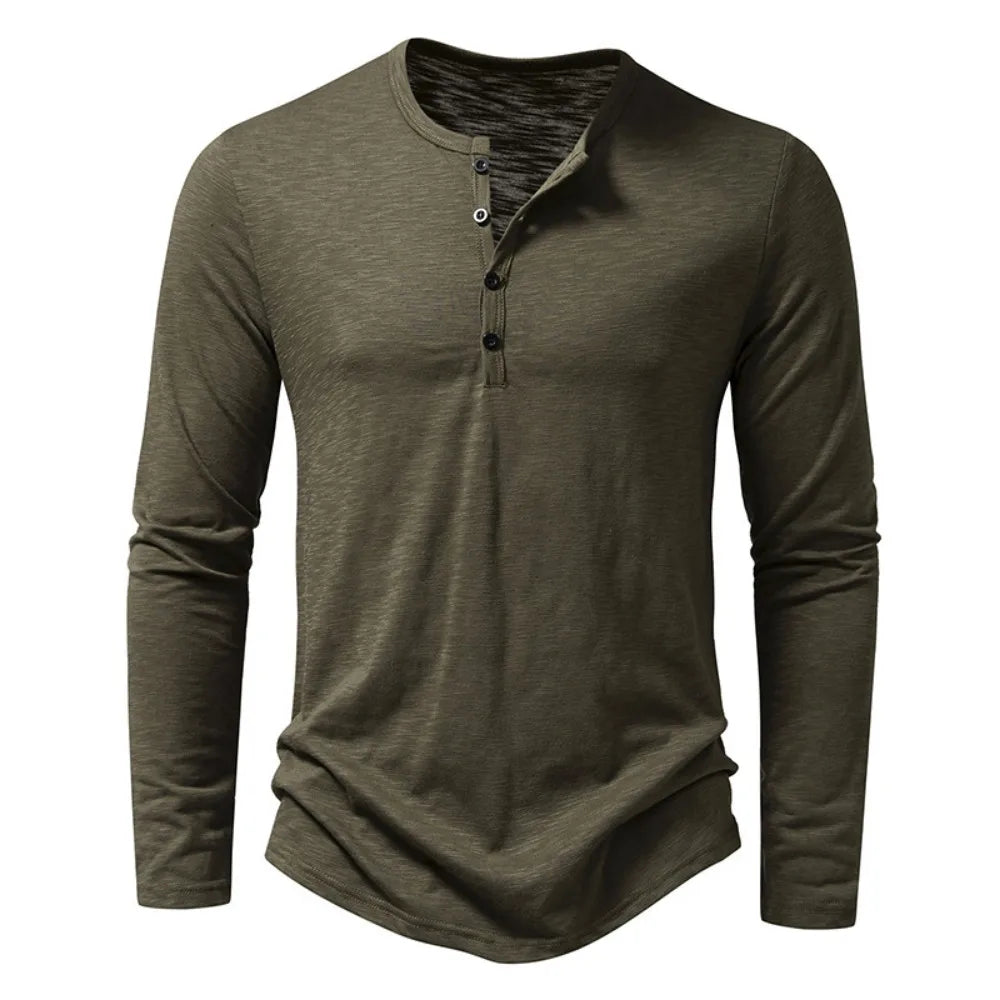 Hehope Men's Cotton Button Henley neck Shirt Long Sleeve Casual Button Solid color Fashion T-Shirts