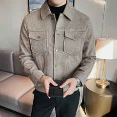 Hehope New Men's Brand Clothing Slim Slim Jackets Fashion High Quality Plaid Casual Woolen Jacket Men's Wool Short Slim Fit Blazer 3XL