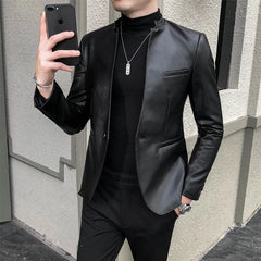 Hehope Brand Clothing Fashion Men's High Quality Casual Leather Jacket Male Slim Fit Business Leather Suit Coats/Man Blazers 4XL