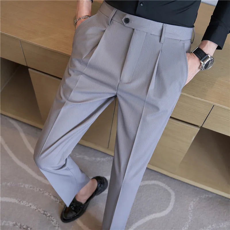 Hehope Men Suit Pants Autumn New Solid Casual Slim Fit  Formal Dress Trousers Slim Fit Pantalon Homme Wedding Party Men Clothing