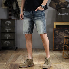 Hehope Street Retro Washed Denim Shorts Men's Summer Fashion Nostalgic Scrape Straight Slim Fit Trendy Capris Middle Pants