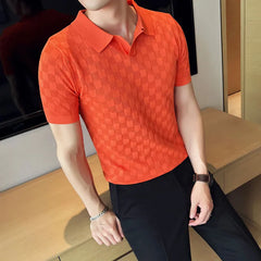 Hehope Men Polo Shirt Summer New Thin Ice Silk Elastic Casual Slim Fit Knitted Short Sleeve Polo Shirts British Style Men Clothing