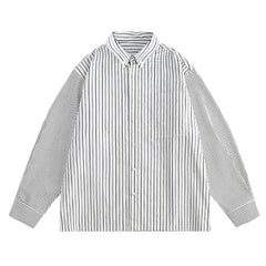 Hehope Men Retro Striped Shirt Hip Hop Streetwear Oversize Shirt Chest Pocket Harajuku Long Sleeve Checkered Patchwork Shirt Coats