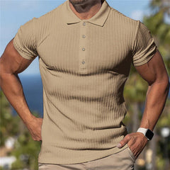 Hehope Summer Fashion Solid Ribbed Sports Polo Shirt for Men Short Sleeve Slim Fit Breathable Fitness Gym Bodybuilding Tops Ropa Hombre