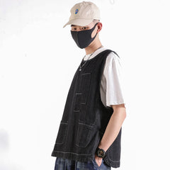 Hehope Japan fashion Fashion Brand Cargo Denim Vest Outdoor Men's and Women's Loose Spring and Autumn Street Versatile Stacked