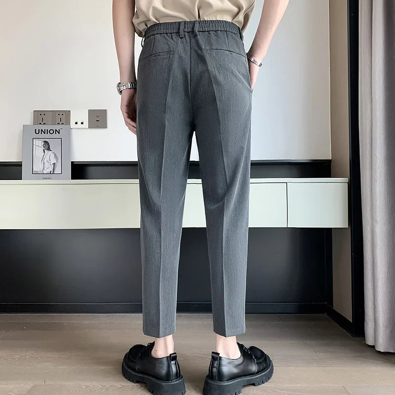 Hehope Summer Solid Color Suit Pants Men Slim Fashion Social Mens Dress Pants Korean Straight Casual Pants Mens Office Formal Pants