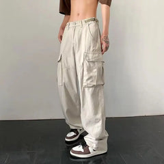 Hehope Summer New Men's Clothing Loose Trend All-match Thin Solid Color Straight Casual Japanese Wide Leg Fashion Cargo Trousers