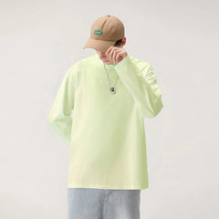 Hehope Spring Autumn Cotton T Shirts Men Baggy Solid Color Long Sleeves O Neck T Shirt 2024 New Korean Motion Couple Tops