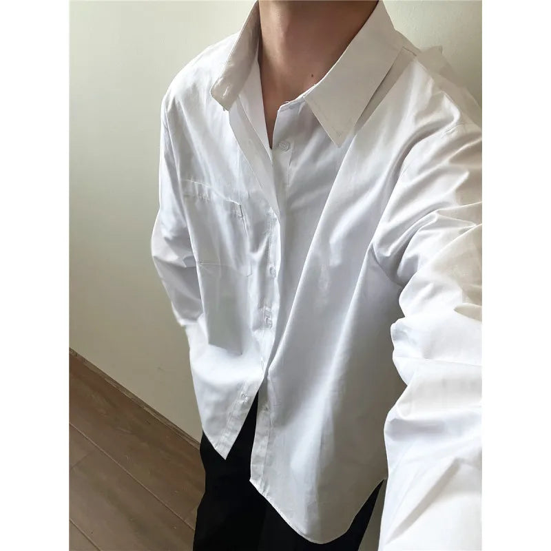 Hehope Blue White Long Sleeved Shirt Men Fashion Social Mens Dress Shirt Korean Loose Casual Shirts Mens Office Formal Shirt M-2XL