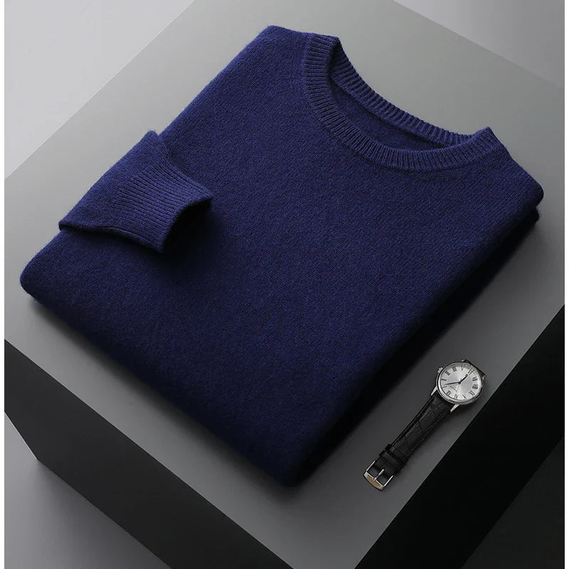 Hehope Autumn and Winter New First-line Ready-to-wear Men's 100% Pure Wool Sweater Round Neck Loose Warm Solid Color Fashion Casual Top