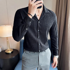 Hehope Men Shirts Autumn New Long Sleeved V-neck Slim Fit Camisas Solid Casual Top Formal Dress Shirt Korean Fashion Men Clothing